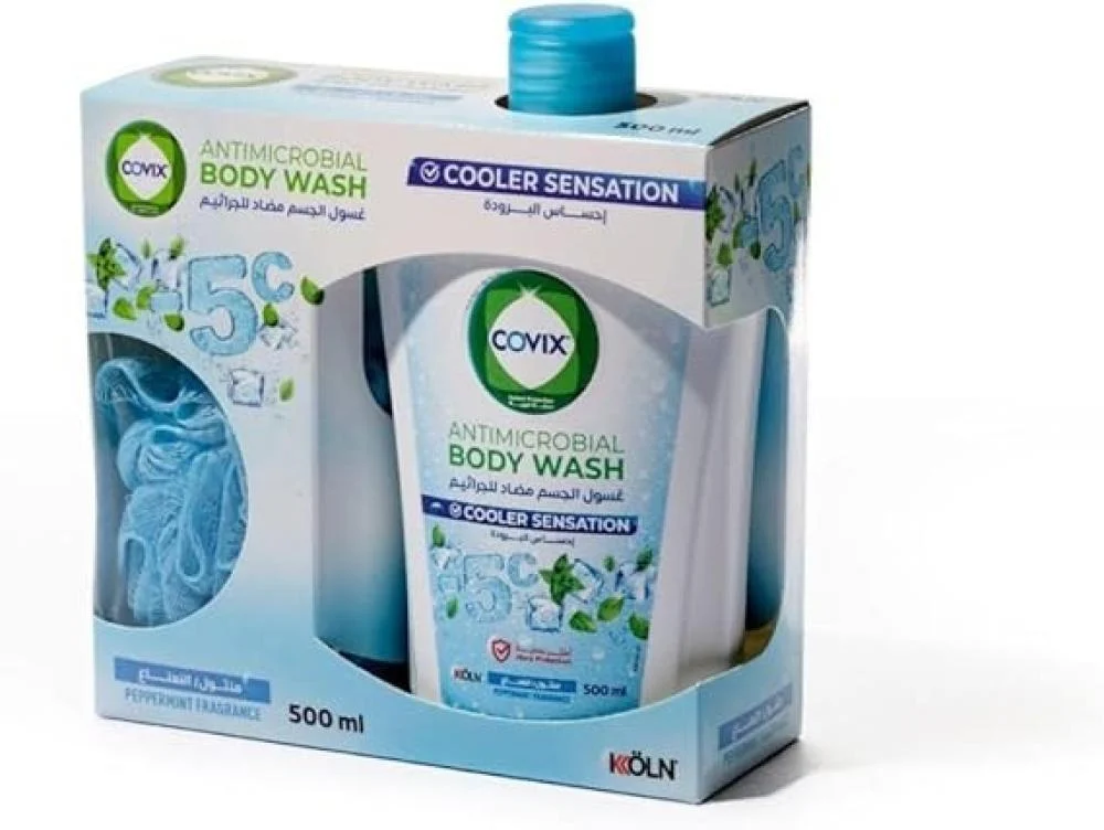 Covix Antimicrobial Body Wash 500 ml , Cooler With Shower Puff