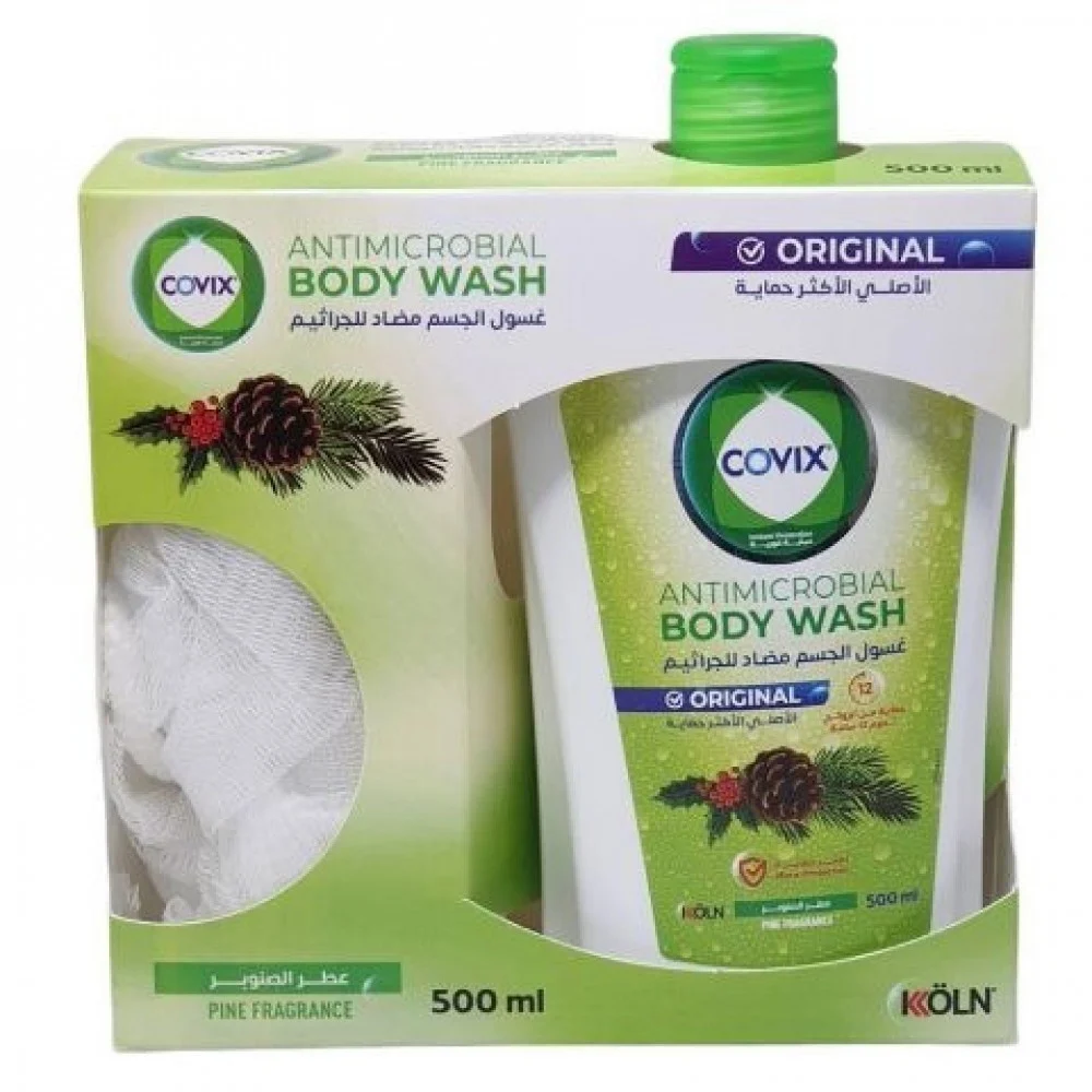 Covix Antimicrobial Body Wash 500 ml , Original With Shower Puff